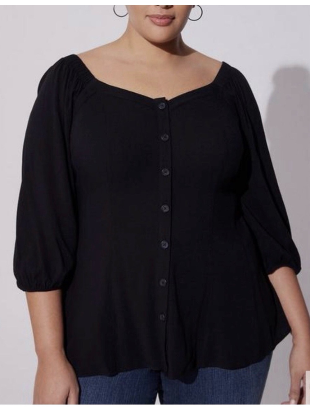 torrid Black Button-Front Square Neck Blouse 3X